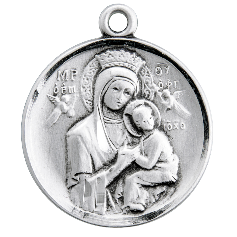 Our Lady of Perpetual Help Sterling Silver Medal — 18" Chain, Gift Box