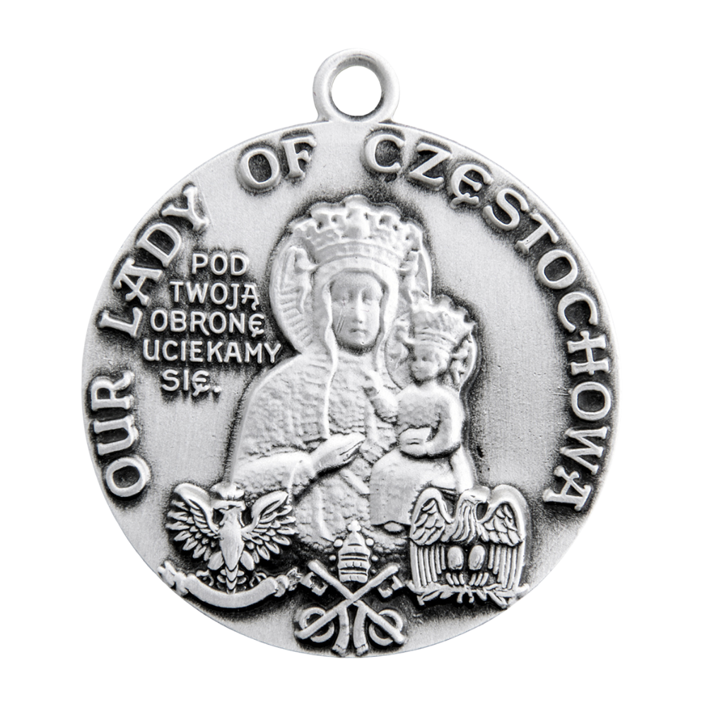 Our Lady of Czestochowa Sterling Silver Round Medal — 24" Chain, Gift Box