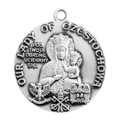 Our Lady of Czestochowa Sterling Silver Round Medal — 24" Chain, Gift Box