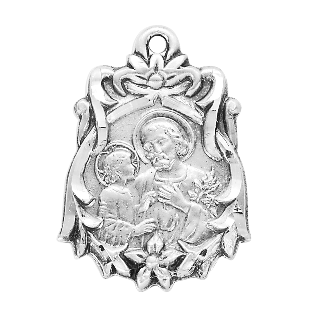 Saint Joseph Sterling Silver Medal Pendant Necklace — 18" Chain, Gift Box