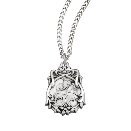Saint Anthony Floral Bordered Sterling Silver Medal, Catholic Gift, Made in USA