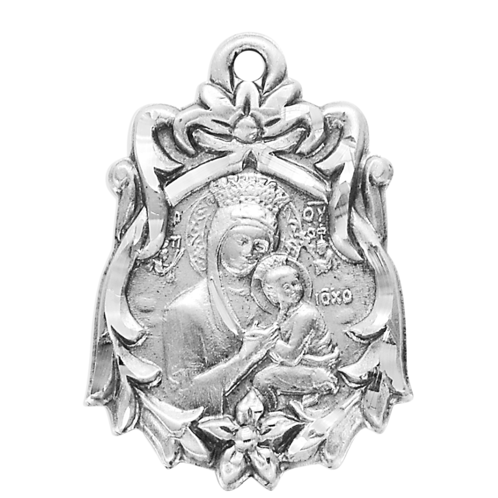 Our Lady of Perpetual Help Sterling Silver Pendant — 18" Chain, Gift Box Included