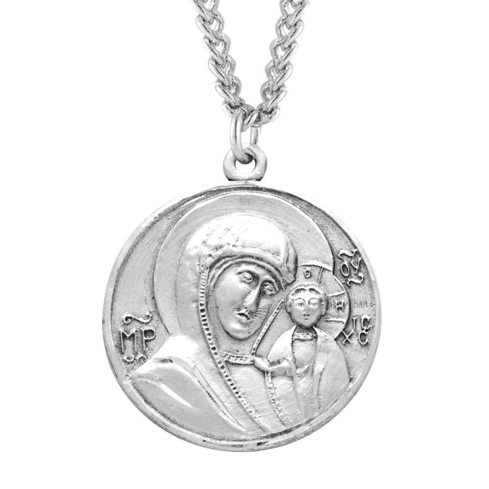 Sterling Silver Lrg. Round Icon Madonna and Child, Catholic Gift, Made in USA
