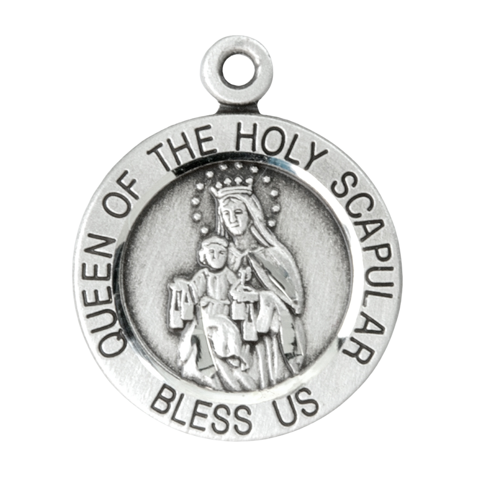 Holy Scapular Sterling Silver Medal Pendant — 18" Chain, Made in USA, Gift Box
