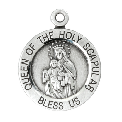 Holy Scapular Sterling Silver Medal Pendant — 18" Chain, Made in USA, Gift Box