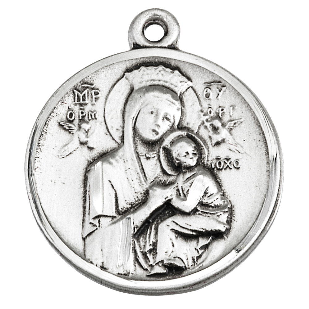 Our Lady of Perpetual Help Sterling Silver Pendant Necklace — 18" Chain, Gift Box