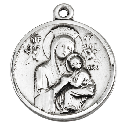 Our Lady of Perpetual Help Sterling Silver Pendant Necklace — 18" Chain, Gift Box