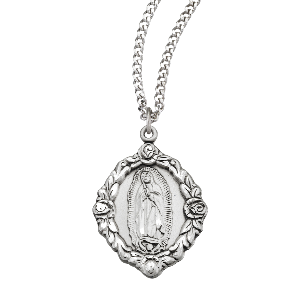 Sterling Silver Guadalupe Medal W/ Roses Border, Catholic Gift, Made in USA
