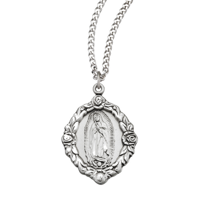 Sterling Silver Guadalupe Medal W/ Roses Border, Catholic Gift, Made in USA