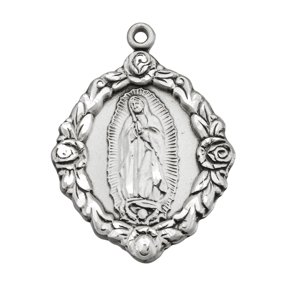 Our Lady of Guadalupe Sterling Silver Medal Pendant — 18" Chain, Gift Box