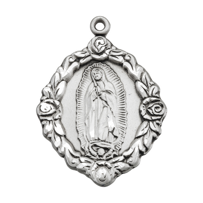 Our Lady of Guadalupe Sterling Silver Medal Pendant — 18" Chain, Gift Box