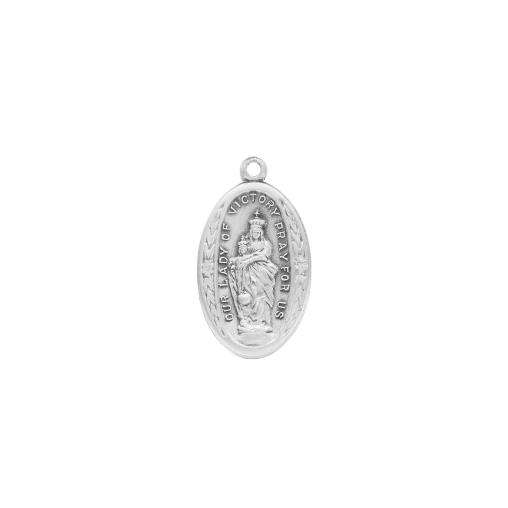 Our Lady of Victory Sterling Silver Pendant — 18" Chain, Gift Box Included