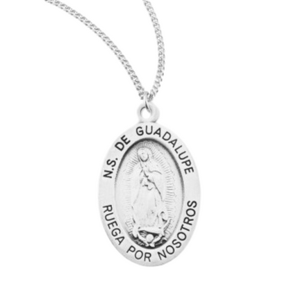Sterling Silver O.L. of Guadalupe Spanish medal on an , Catholic Gift, Made in USA