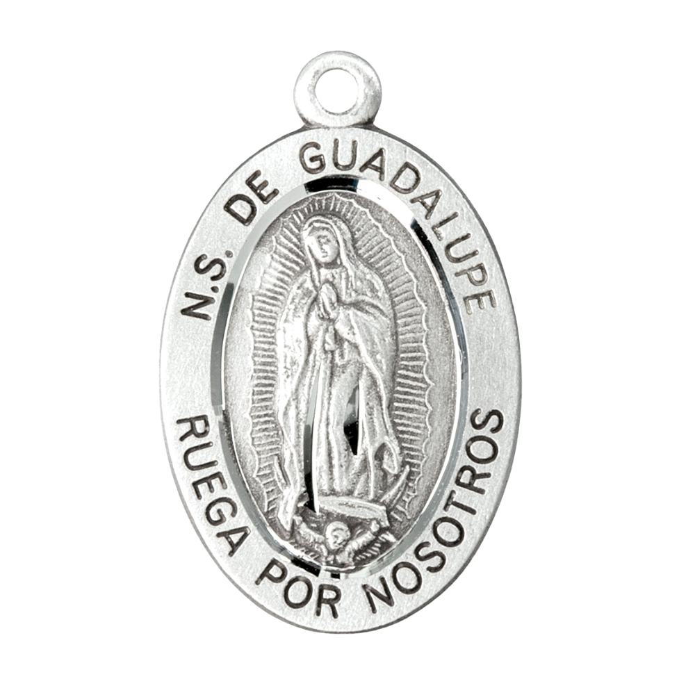 Our Lady of Guadalupe Spanish Sterling Silver Medal Pendant — 18 Inch Chain