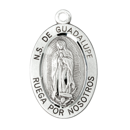 Our Lady of Guadalupe Spanish Sterling Silver Medal Pendant — 18 Inch Chain