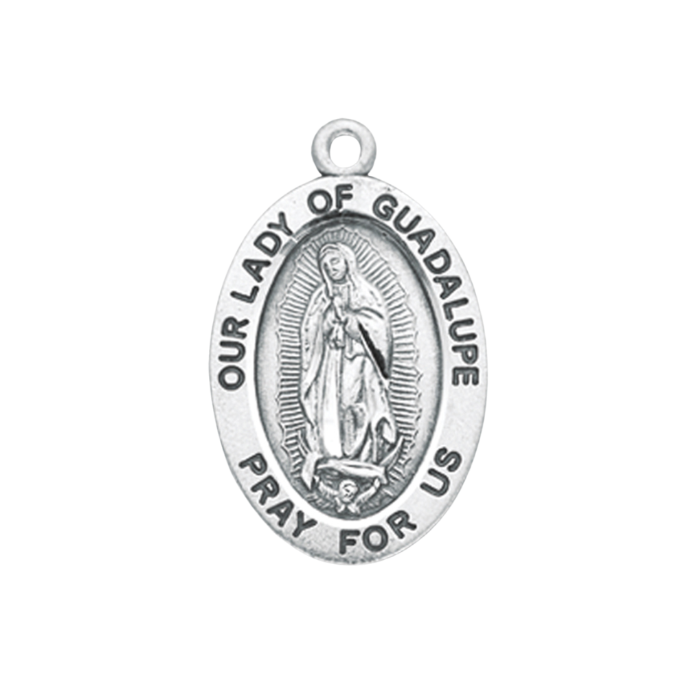 Our Lady of Guadalupe Sterling Silver Medal Pendant — 18" Chain, Gift Box