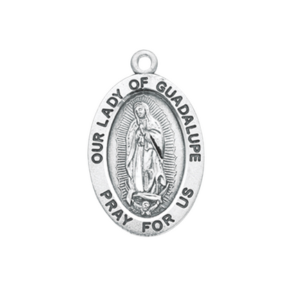 Our Lady of Guadalupe Sterling Silver Medal Pendant — 18" Chain, Gift Box