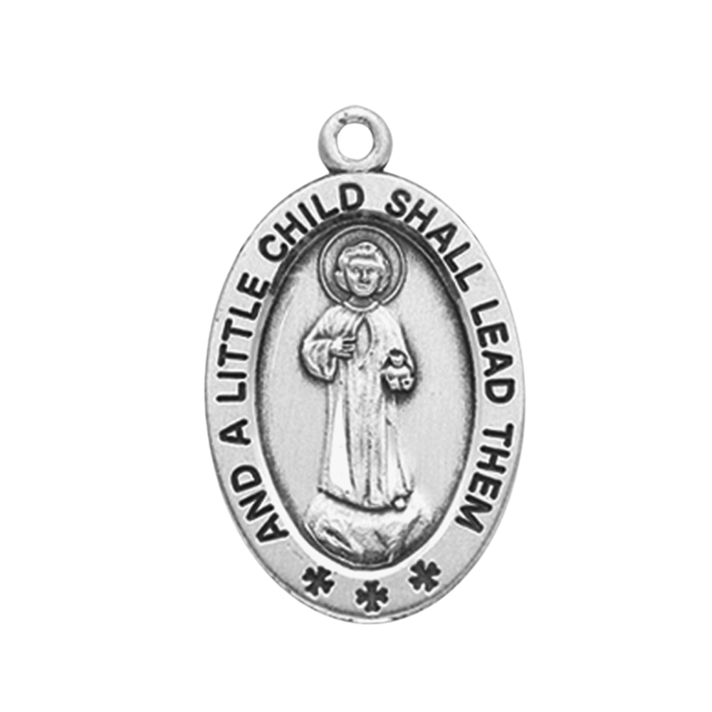 Christ "A Little Child" Oval Sterling Silver Medal — 18" Chain, Gift Box