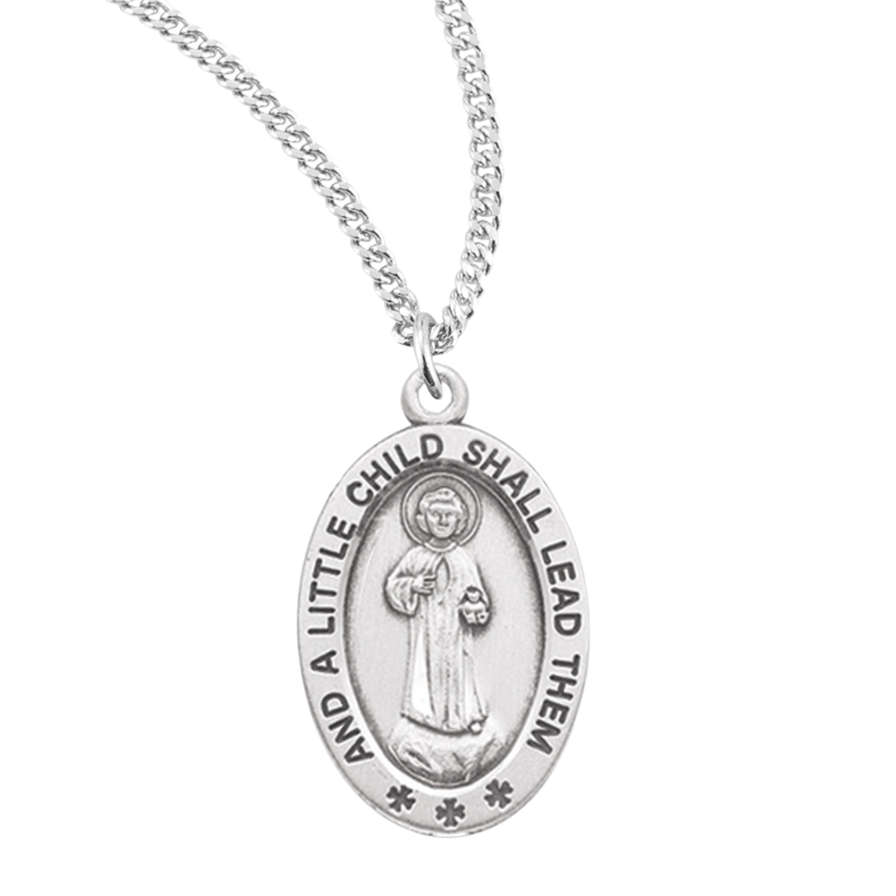 Christ "A Little Child" Oval Sterling Silver Medal, Catholic Gift, Made in USA
