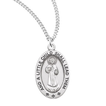 Christ "A Little Child" Oval Sterling Silver Medal, Catholic Gift, Made in USA