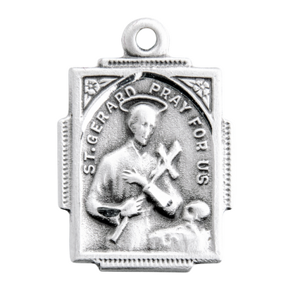 Saint Gerard Sterling Silver Square Medal Pendant — 18" Chain, Gift Box Included