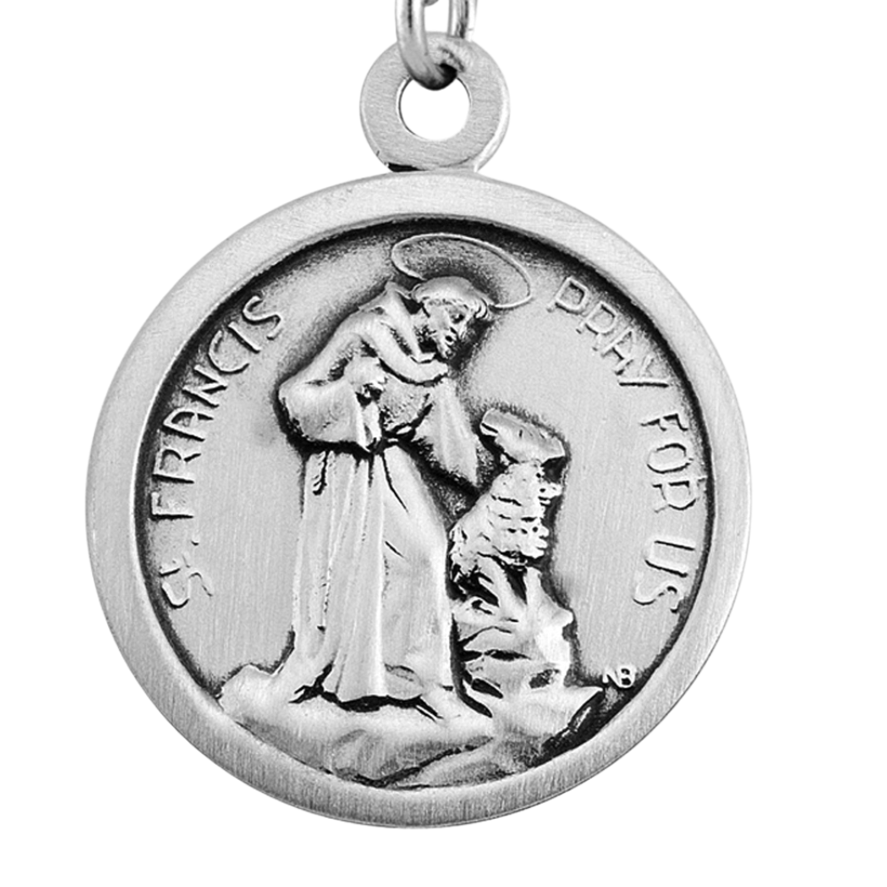 Saint Francis of Assisi Sterling Silver Medal Necklace — 24" Chain, Gift Box