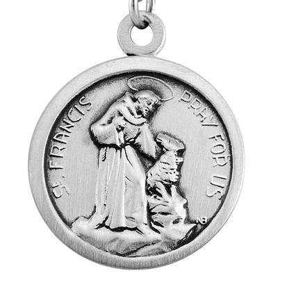 Saint Francis of Assisi Sterling Silver Medal Necklace — 24" Chain, Gift Box