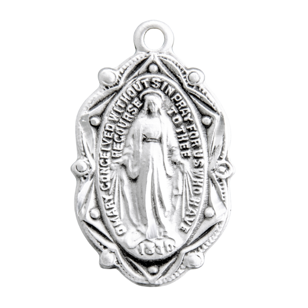Miraculous Medal Sterling Silver Oval Pendant — 18" Chain, Gift Box Included