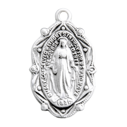 Miraculous Medal Sterling Silver Oval Pendant — 18" Chain, Gift Box Included