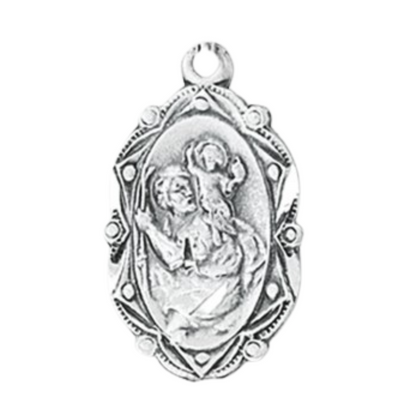 Product Saint Christopher Sterling Silver Oval Medal Pendant — 18" Chain, Made in USA