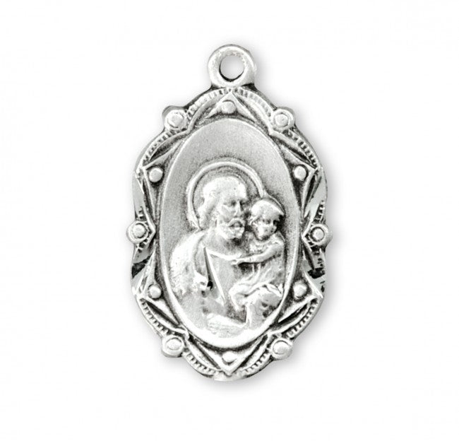 Saint Joseph Oval Medal Sterling Silver Pendant Necklace - 18" Chain, Gift Box