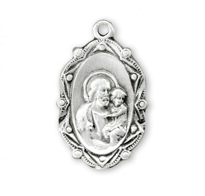 Saint Joseph Oval Medal Sterling Silver Pendant Necklace - 18" Chain, Gift Box