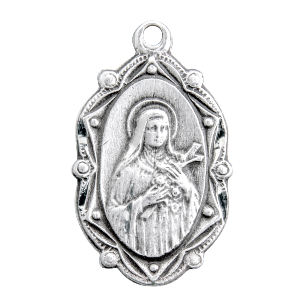 Saint Therese of Lisieux Sterling Silver Oval Medal Necklace — 18" Chain, Gift Box