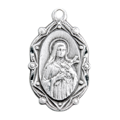 Saint Therese of Lisieux Sterling Silver Oval Medal Necklace — 18" Chain, Gift Box