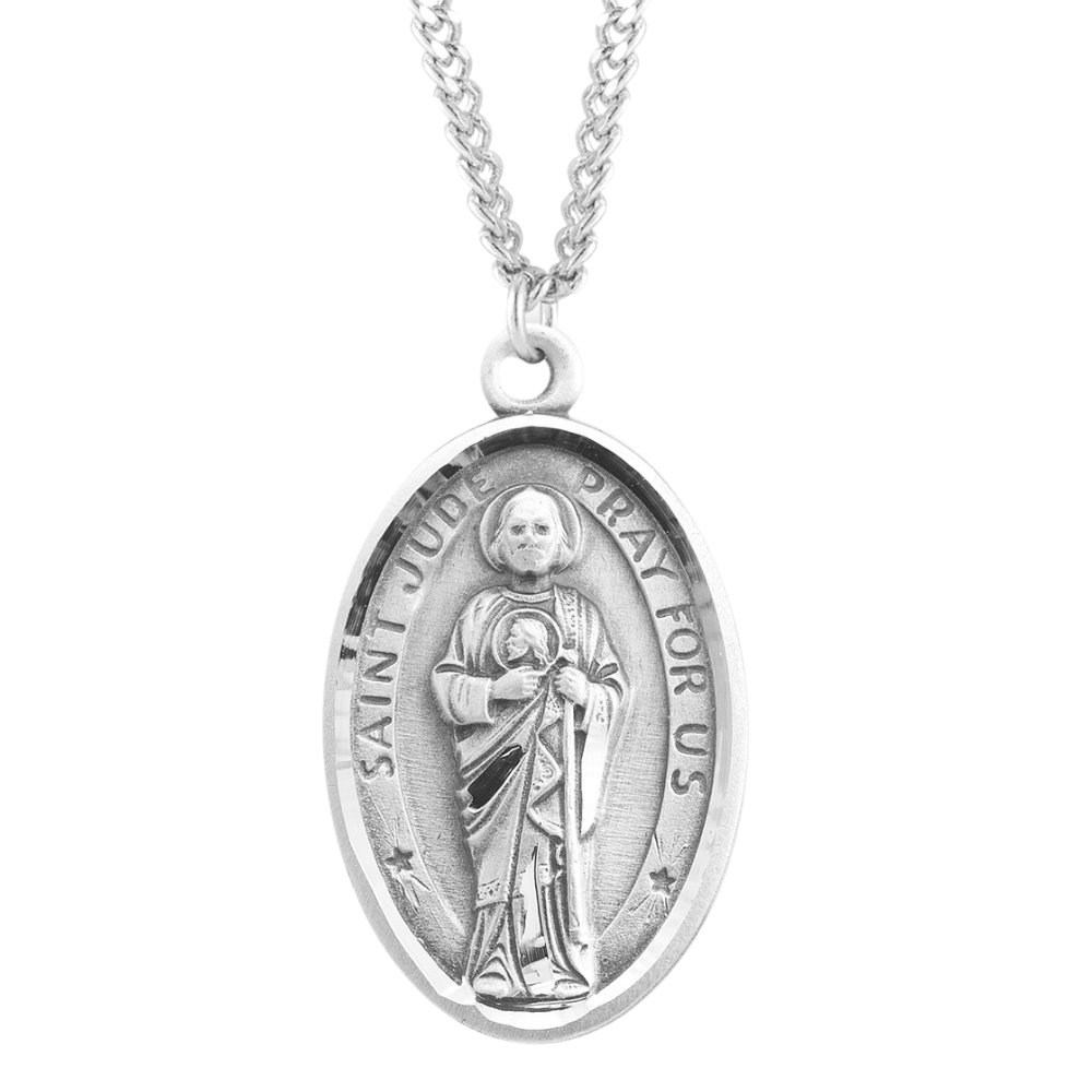 Saint Jude Oval Sterling Silver Medal, Catholic Gift, Made in USA