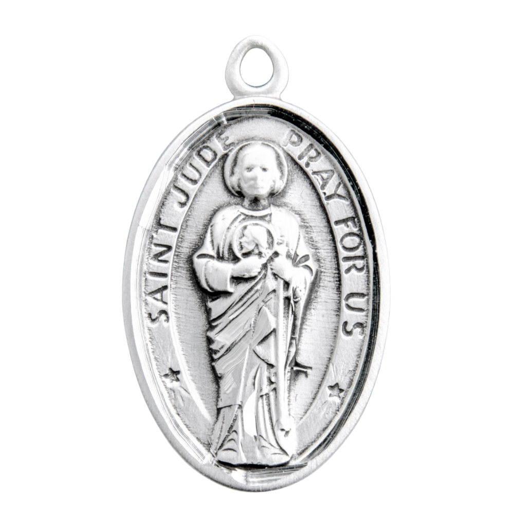 Saint Jude Sterling Silver Oval Medal Necklace — 20" Chain, Gift Box Included