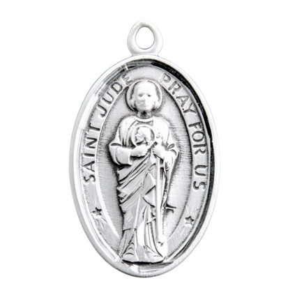Saint Jude Sterling Silver Oval Medal Necklace — 20" Chain, Gift Box Included