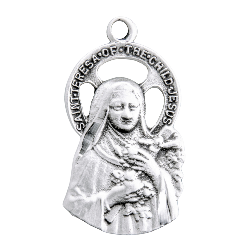 Saint Therese of Lisieux Sterling Silver Cut Out Medal — 18" Chain, Gift Box
