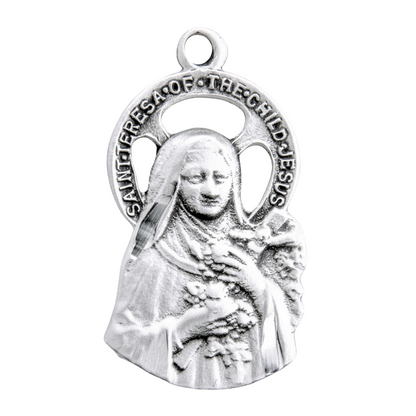 Saint Therese of Lisieux Sterling Silver Cut Out Medal — 18" Chain, Gift Box