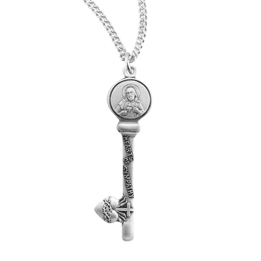 Hearts of Sympathy Sterling Silver Key, Catholic Gift, Made in USA