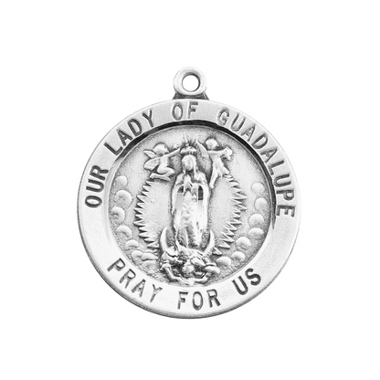 Our Lady of Guadalupe Sterling Silver Medal Pendant — 24" Chain, Gift Box