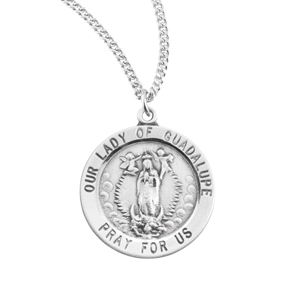 1-1/8" Round Our Lady of Guadalupe Medal on a , Catholic Gift, Made in USA