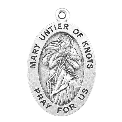 Mary Untier of Knots Sterling Silver Medal Necklace — 18" Chain, Gift Box