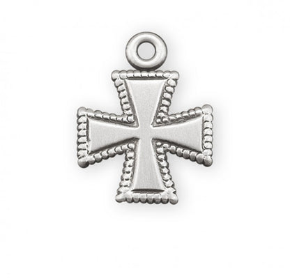 Beaded Cross Sterling Silver Pendant Necklace — 18" Chain, Made in USA, Gift Box