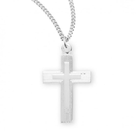 Sterling Silver Engraved Cross, Catholic Gift, Made in USA