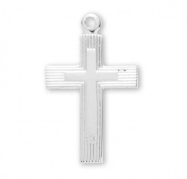 Engraved Cross Sterling Silver Pendant — 18" Chain, Made in USA, Gift Box Included