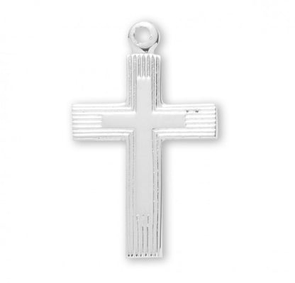 Engraved Cross Sterling Silver Pendant — 18" Chain, Made in USA, Gift Box Included