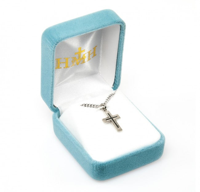 Engraved Cross Sterling Silver Pendant — 18" Chain, Made in USA, Gift Box Included