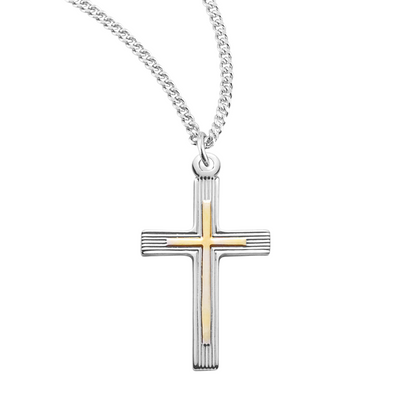 Two-Tone Sterling Silver Cross, Catholic Gift, Made in USA