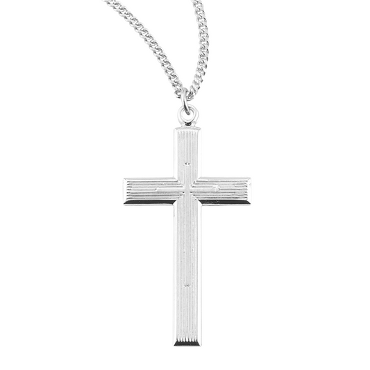 Sterling Silver Cross with High Polished Inlayed Cross, Catholic Gift, Made in USA